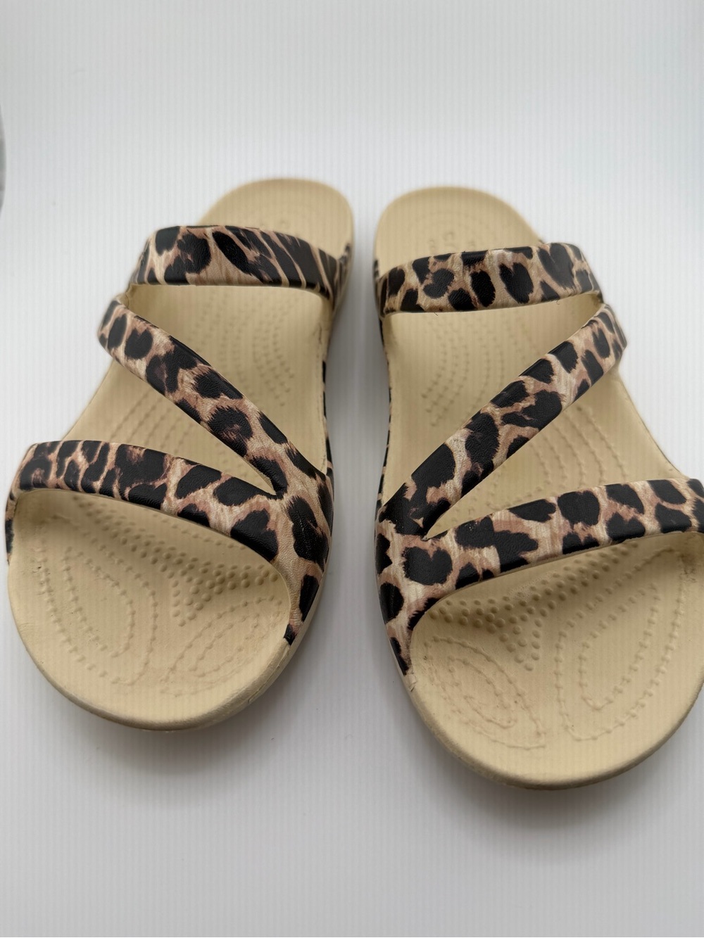 Crocs Rare Animal Print Leopard Strappy Slide Sandals - Women's Beige - Picture 11 of 11
